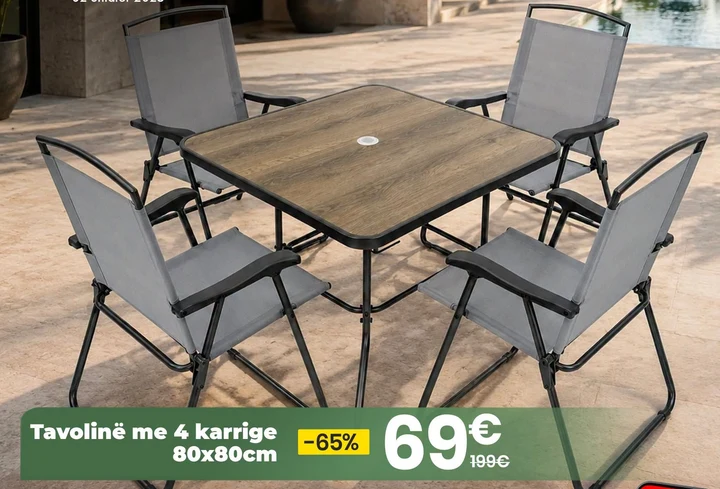 Tavolinë me 4 Karrige 80X80CM