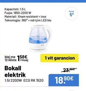 Bokall Elektrik 1.5L 2200W Ecg Rk 1520