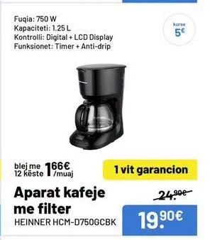 Aparat Kafeje me Filter Heinner HCM-D750GCBK
