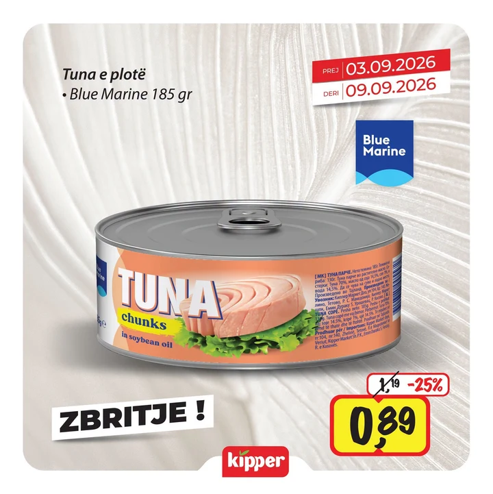 Blue Marine Tuna E Plotë 185 Gr