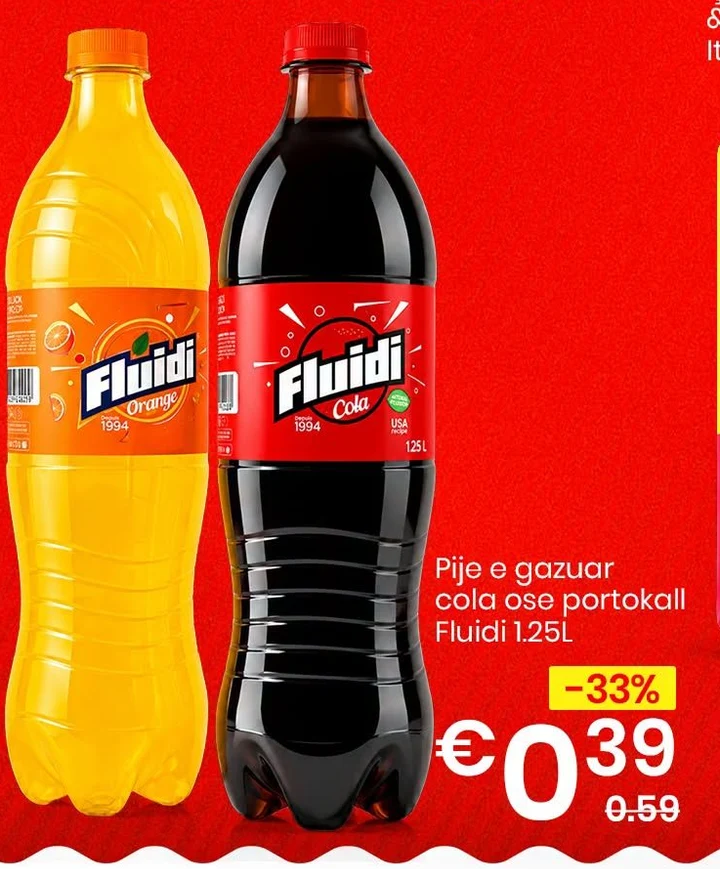 Pije E Gazuar Cola Ose Portokall Fluidi 1.25L