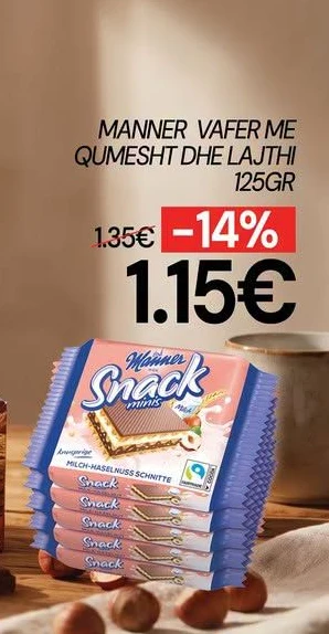 Manner Vafer me Qumesht dhe Lajthi 125GR