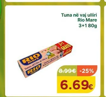 Tuna në Vaj Ulliri Rio Mare 3+1 80G