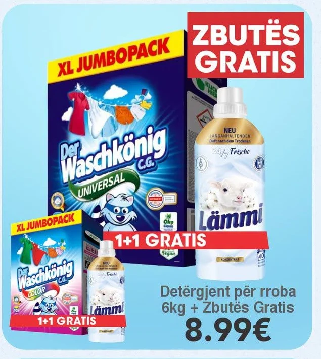 Detergjent për Roba 6KG + Zbutës Gratis