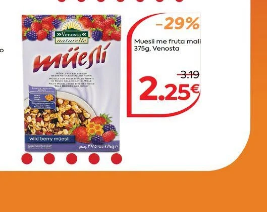 Muesli me Fruta Mali 375G, Venosta