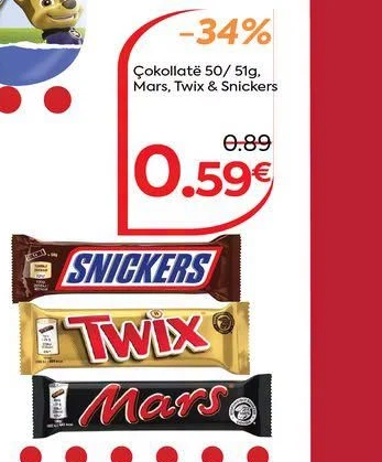Çokollatë 50/51G, Mars, Twix & Snickers
