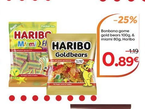Bonbona Gome Gold Bears 100G & Miami 80G, Haribo