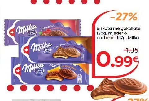 Biskota me Çokollatë 128G, Mjeder & Portokall 147G, Milka