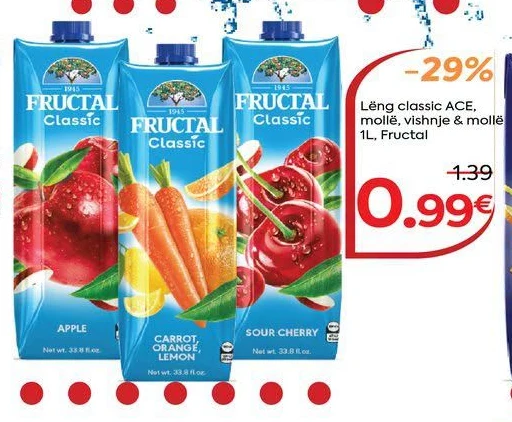 Lëng Classic Ace, Mollë, Vishnje & Mollë 1L, Fructal