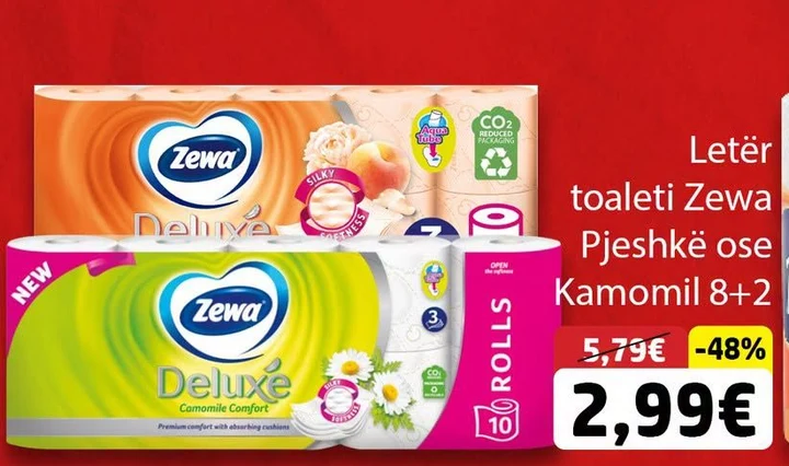Letër Toaleti Zewa Pjeshkë Ose Kamomil 8+2
