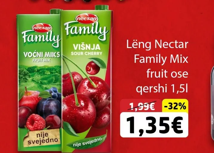 Lëng Nectar Family Mix Fruit Ose Qershi 1,5L