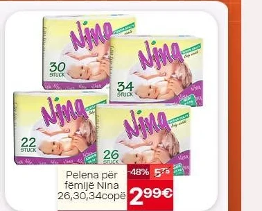 Pelena për Fëmijë Nina 26,30,34 Copë