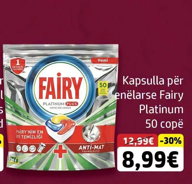 Kapsulla për Enëlarëse Fairy Platinum 50 Copë